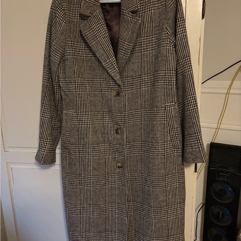 Brown Checkered Trench Coat